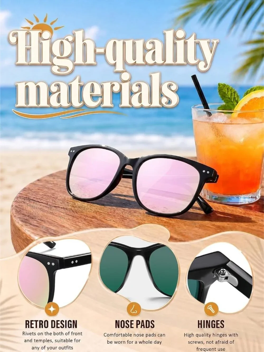 Classic Round Polarized Sunglasses for Men & Women - UV400 Protection - 2 Pairs